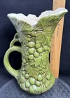 McCoy Art Pottery Green Grapes Vines Triple Handle 616 Vase Pitcher 1950’s 10"
