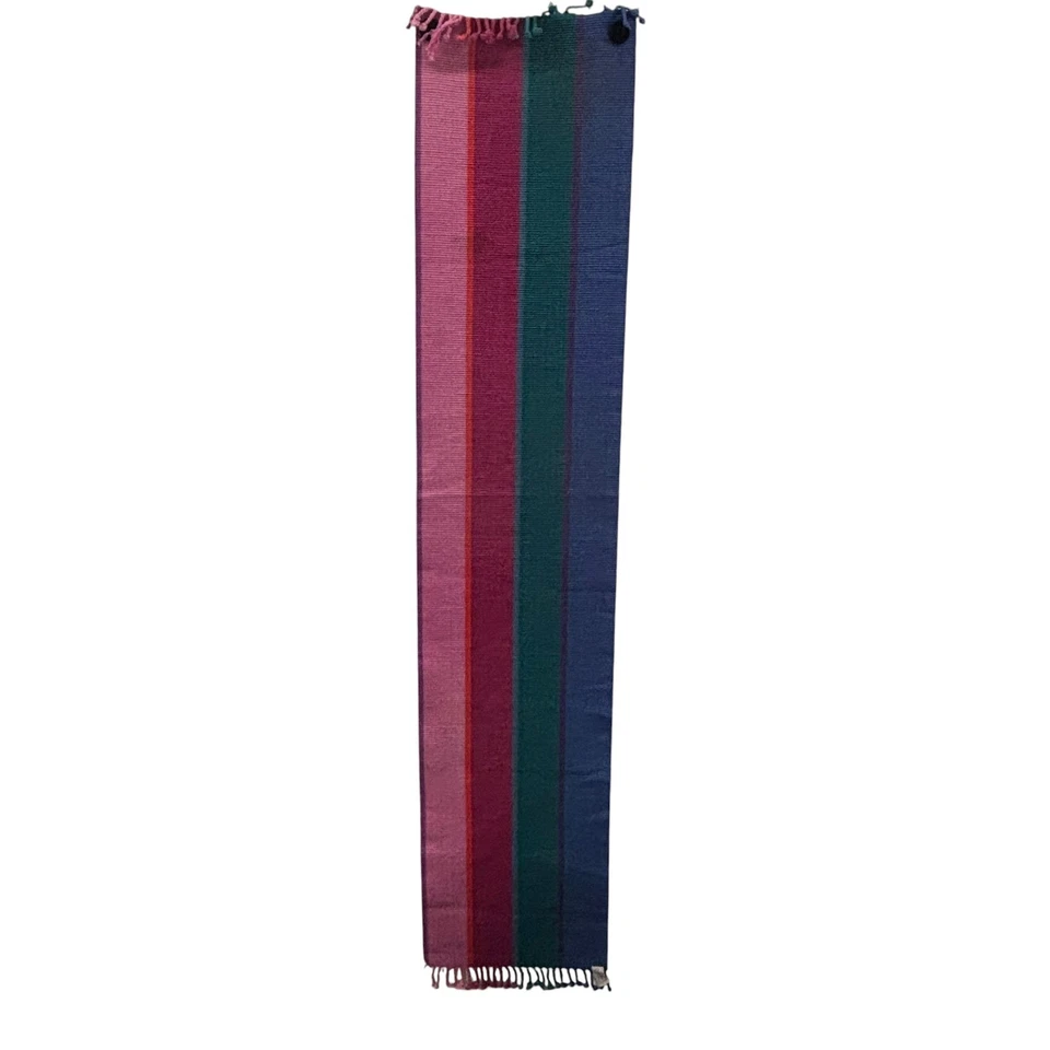 Corredor de mesa Pier 1 Imports multicolor de algodón a rayas 14x72 flecos boho de colección Foto 1 de 4
