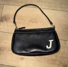 Vintage Y2K Faux Leather Black Initial Shoulder Bag “J” Monogram
