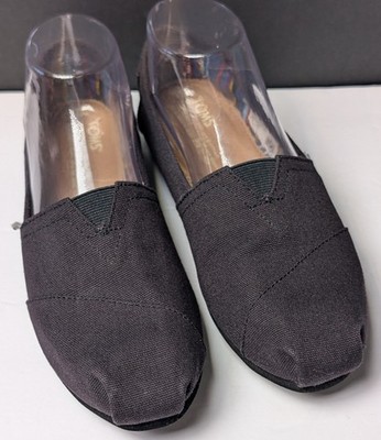 TOMS Black Canvas Alpargata Shoes WOMENS Size 7 Slip On Leather Footbed Comfort
