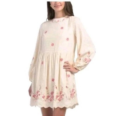 NWT Caroline Constas Mini Dress XS Ivory Floral Coastal Summer Linen Cottagecore