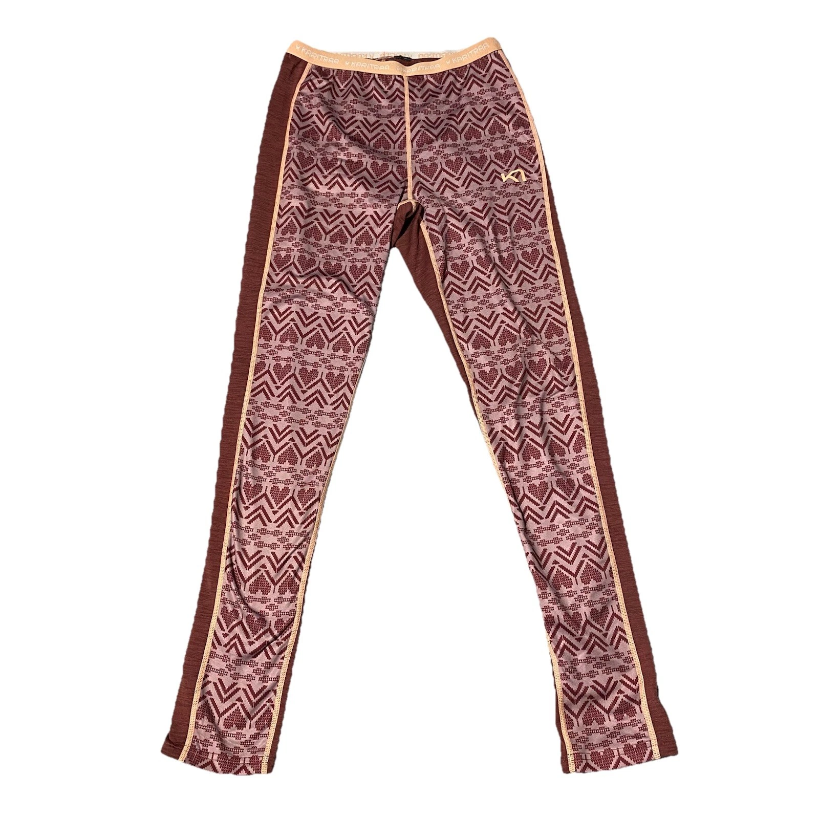 Kari Traa Base Layer Leggings Pants Womens XS 24x28 Red Fairisle Hearts Thermal