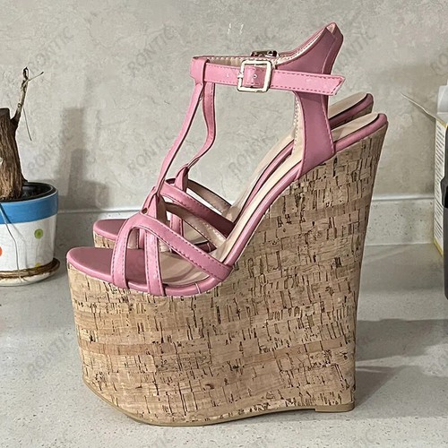 Women Platform Sandals Wedges High Heel Round Toe Gold Silver Shoes US Size 4-15 - Picture 15 of 39