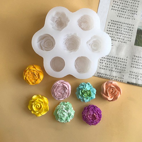 7 In 1 Flower Silicone Mold DIY Rose Peony Aroma Candle Making Mould