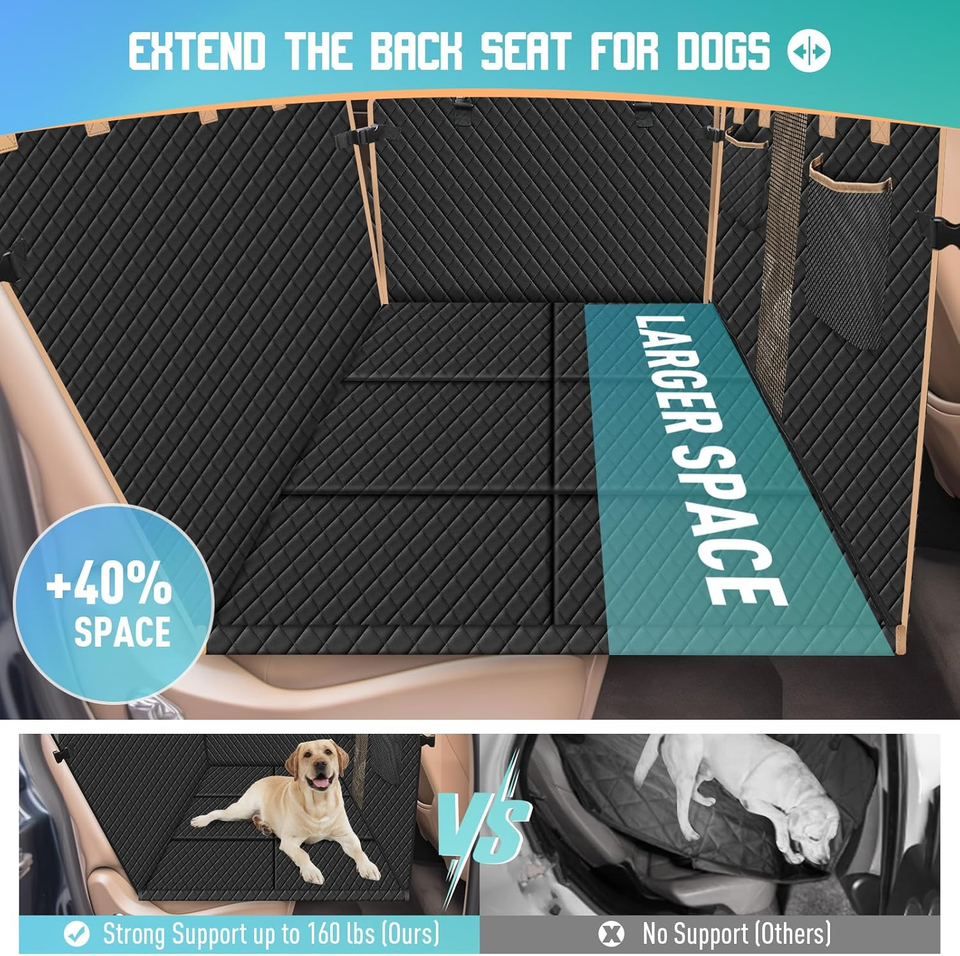 Premium Dog Car Seat Cover with Hammock, Hard Bottom, Black SUV