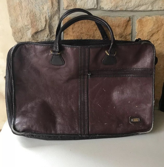 "LAND" LEATHER Vintage Suitcase, Bag, CarryOn, Overnight,Satchel