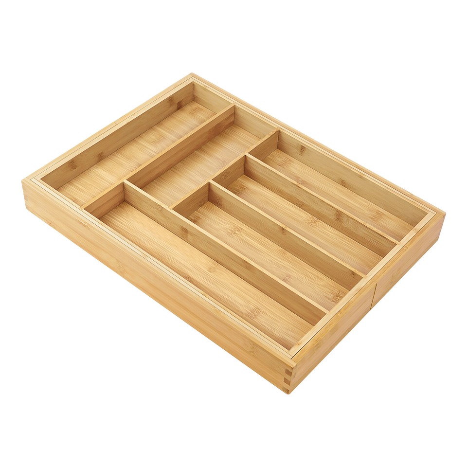 Extendable Bamboo Cutlery Tray Drawer Organiser Storage Insert Natural