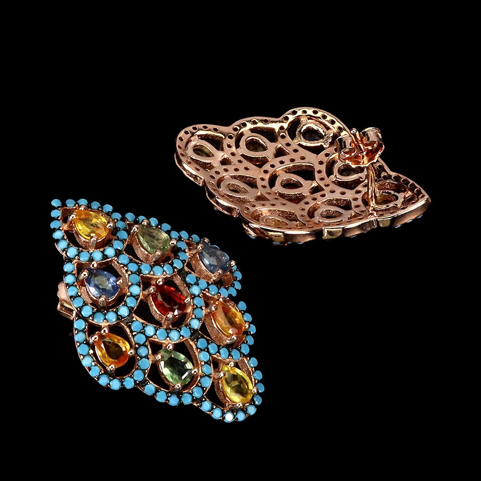 925 Sterling Silver Earrings Pear Sapphire Cz Gemstone Jewelry - Image 3 of 4