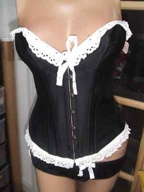 AGENT PROVOCATEUR VINTAGE SEXY BLACK & WHITE MAID STYLE CORSET & BRIEF LARGE A/B