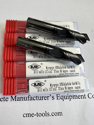 5pcs 1/2  Carbide Drill Mill Mills Tialn Coated, 90 Degree Angle #1006-DMT-12
