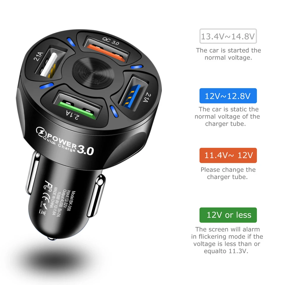 Paquete de 3 adaptadores de cargador rápido de coche con puerto USB 2/3/4 para teléfono iPhone Samsung Android Foto 3 de 4