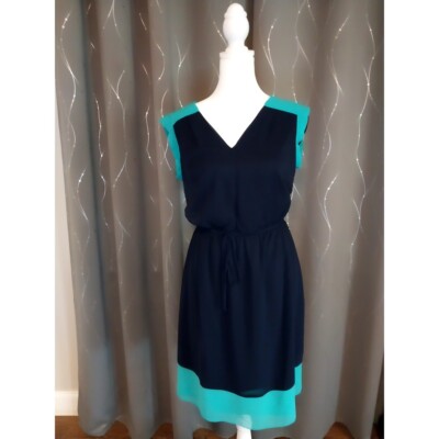 Enfocus Studios Navy with Aqua Trim Dress,NWT Size 8