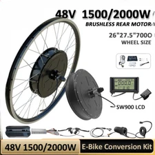 48V 1500W/2000W MTB E-Bicycle Brushless Gearless Rear Motor Wheel Conversion Kit