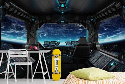 3D Spaceship Interior Earth Self-adhesive Removeable Wallpaper Wall Mural 28