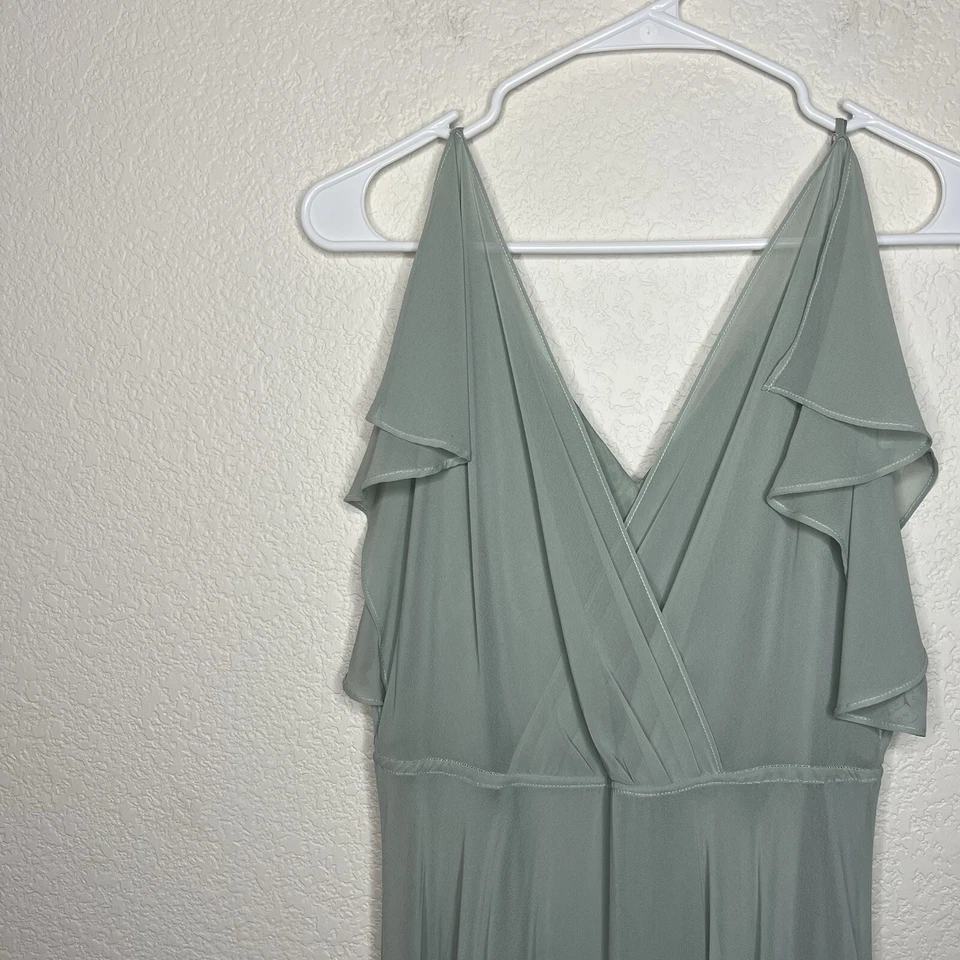 Jenny Yoo Short Sleeve V Neck Long Cassie Bridesmaid Dress Seafoam Green Size 2 - Image 4 of 4