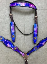 Western Brown Galaxy Leather & Copper  Tack Set. New.