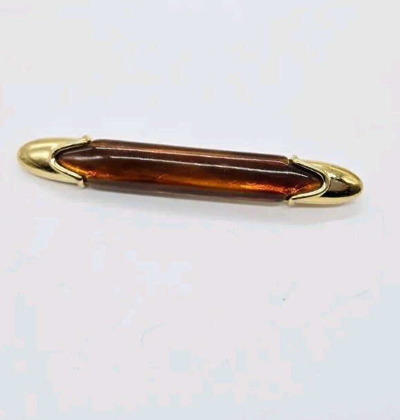 Monet Amber Lucite Bar Brooch Gold Tone Victorian Revival Vintage Signed