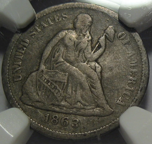 = 1863-S VF20 NGC SEATED Dime, Civil War Date, Certified, FREE Shipping