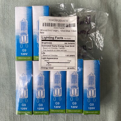 G9 Halogen 120V 40 Watt Light Bulb Lot 7 CBconcept NewNIP Clear Base Replacement