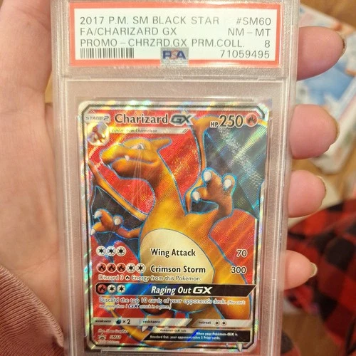 2017 POKEMON SM BLACK STAR PROMO #SM60 FULL ART/CHARIZARD GX PSA 8