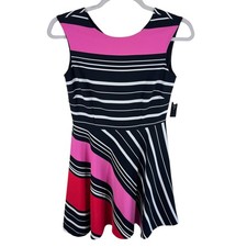 Tahari ASL NWT Colorful Striped Knee Length Fit & Flare Sleeveless Dress Size 10