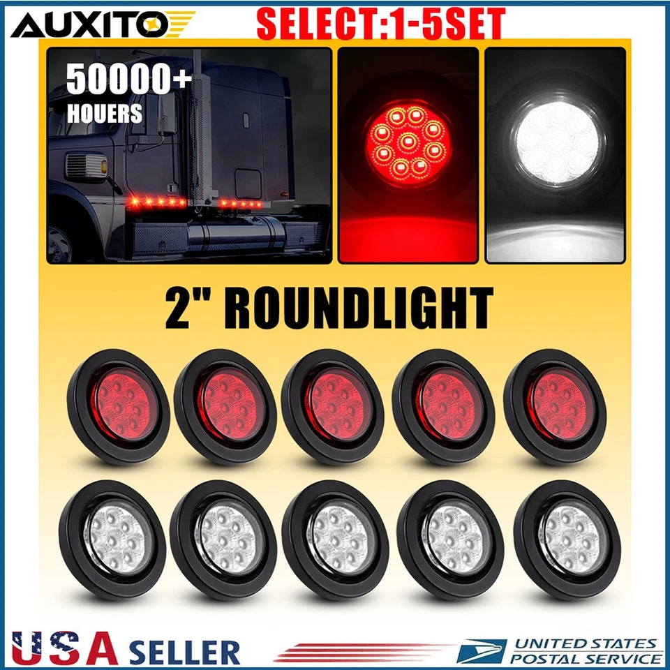 Luces laterales redondas de 2 pulgadas 9LED rojas blancas para International 9900i 10-50X Foto 2 de 2