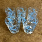 Five Vintage Federal Leaping Gazelle Antelope Blue Lowball Drinking Glasses VGC
