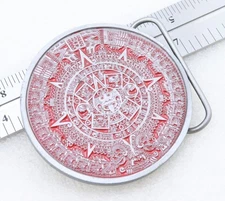 2.5" Vintage 1974 BERGAMOT Brass Works Calendar Belt Buckle Mayan Aztec RED