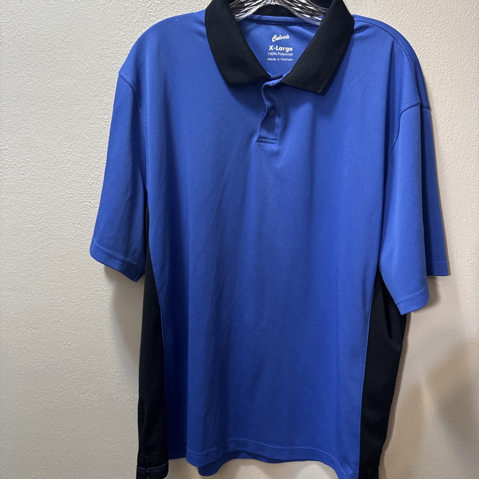 Culvers Shirt Sz XL Blue Black Uniform Polo Employee Work Short Sleeve
