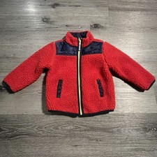J. Crew Crewcuts Unisex Red Colorblock Toddler Sherpa Fleece Zip Up Coat Jacket