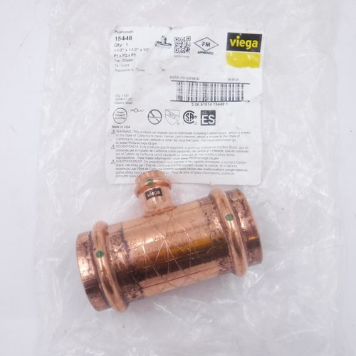 Viega 15448 1-1/2" x 1-1/2" x 1/2" ProPress Copper Tee Pipe Fitting