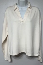 J.Crew Top Shirt Women’s Large  Collared Long Sleeve Neutral Minimalist Cream