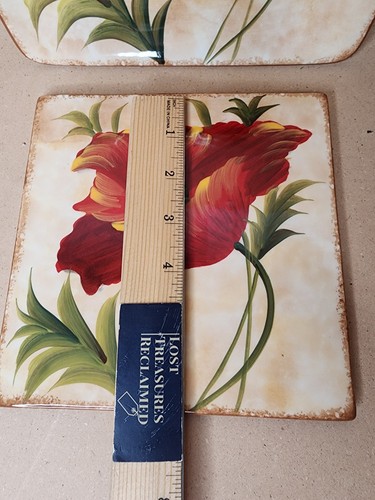Poppies Set: 1 Salad Plate, 1 Trivet From Pier One Hand Painted Earthenware - Picture 2 of 9
