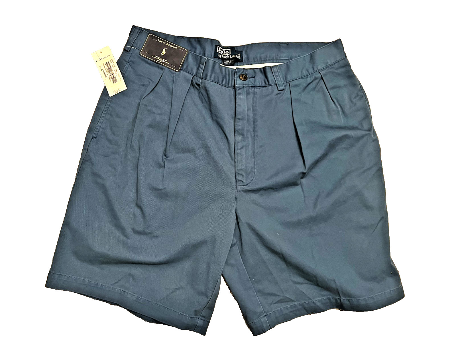 Vtg NOS Polo Ralph Lauren The Tyler Shorts Men 36 Blue Pleated Chino 100% Cotton