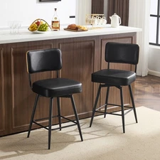 Counter Height Upholstered Counter Stools with Back and Metal Frame Saddle Brown