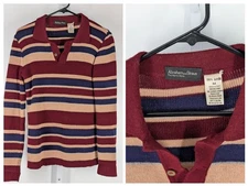 Vintage 70s Abraham & Straus Mens M Striped Italian Knit Polo Sweater Disco Mod