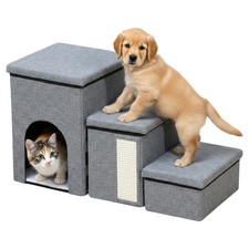 Portable Dog Stairs Pet 3 Steps For Bed Sofa Cats Ladder Ramp Removable Cover
