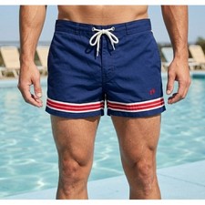 Vintage Hang Ten Board Shorts Mens 34 Blue Stripe Retro Surf Swim Trunks 70s 80s