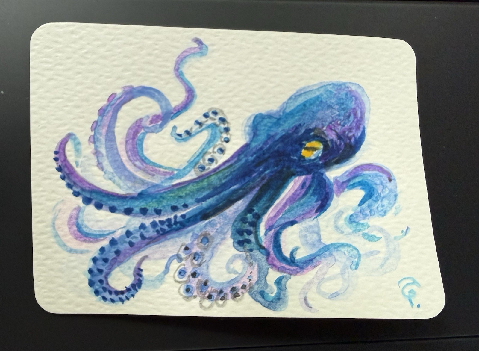 Original ACEO Octopus watercolor Painting on Paper Small Unframed Single Piece