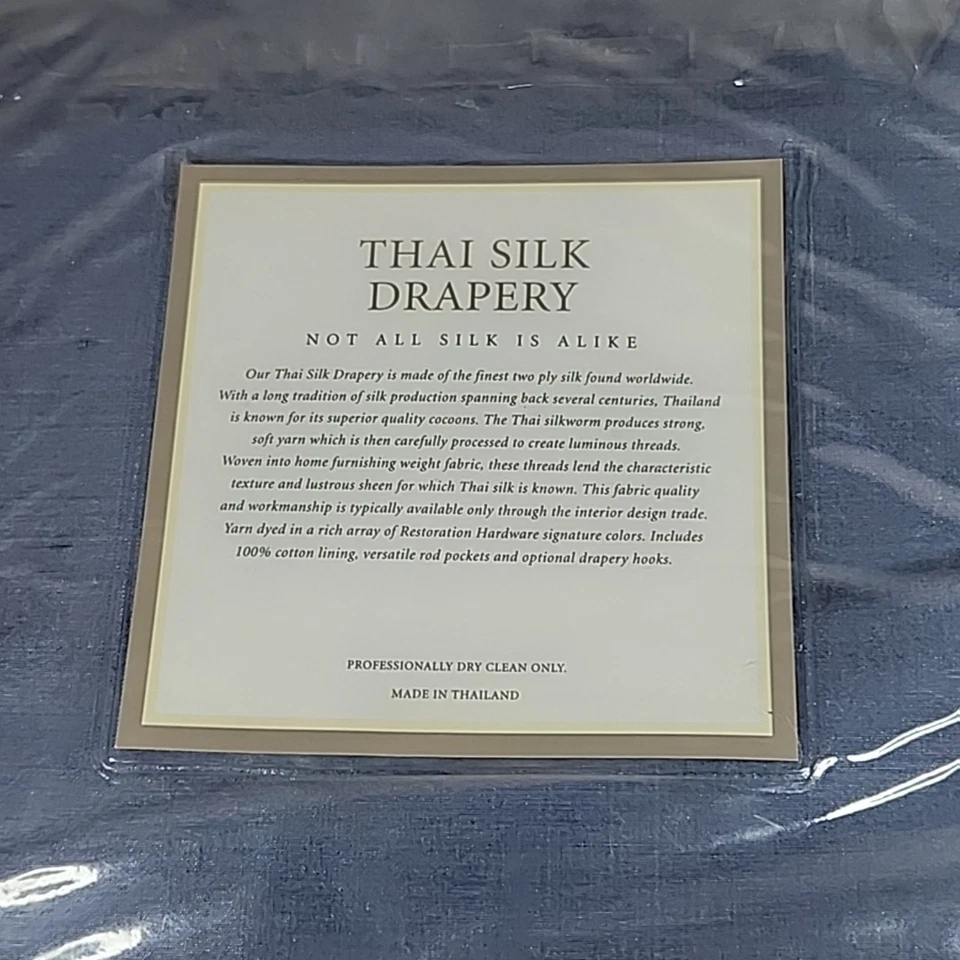 Restoration Hardware Thai Silk Drapery 50 x 96” BLUE 100% SILK Cotton Lined NEW - Image 4 of 4