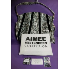 Aimee Kestenberg Tuscany Hobo Bag Gray Snake Print Leather & Black Suede Stripes
