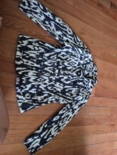 Chico's Eileen Blazer Jacket Size 0 Ikat Print lined button front navy and white