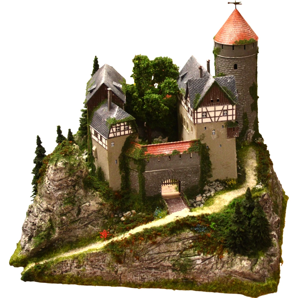 Diorama H0/TT 1:100 Burg Lauterstein+Licht Berg Granit Felsen begrünt#patiniert - Bild 4 von 4