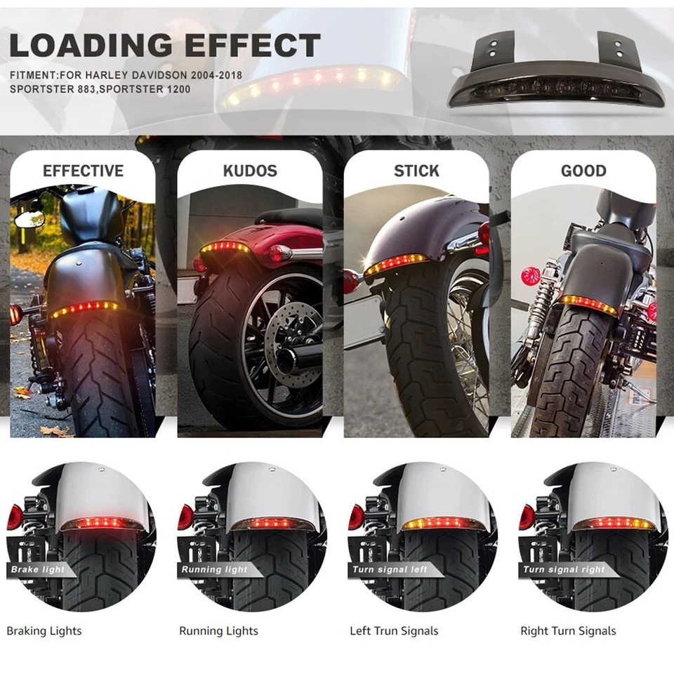 Luz trasera LED de señal de giro de freno para guardabarros para Harley Dyna Super Wide Glide Softail Foto 4 de 4