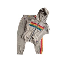 Aviator Nation Womens Tan Rainbow Stripe Zip Hoodie and Jogger Sweatpants Set XS