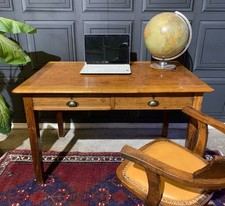 Vintage Oak Pine School Teachers Office Desk Table Brass Cup Handle Drawers 40s