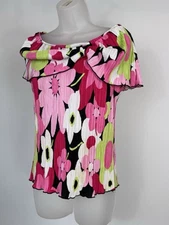 CDW Creative Design Works Inc.  Top Blouse Pink Tones Flowers Womens Size Large