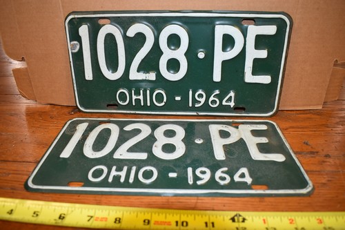 OHIO LICENSE PLATE MATCHED SET 1964 USED Hot Rod Garage ManCave Decor