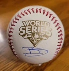 2009 Brett Gardner Autographed World Series Logo Baseball OML MLB Auth Steiner