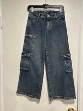 Art Class Girls Sz:10 Wide Leg Cargo Baggy Medium Wash Jeans